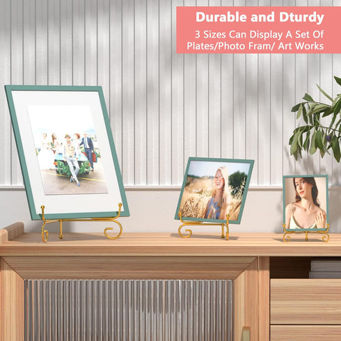 6 Pack 3 Size Iron Display Stand, Gold Easel Plate Display Photo Holder Stand, Displays Picture Frams, Decorative Plates, Tablets, Books and Artwo...