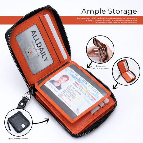Alldaily RFID Blocking Wallets for Men with Zipper Bifold RFID Card Holder (Black & Orange)...