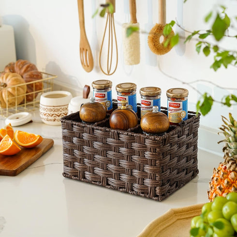 GRANNY SAYS Wicker Utensil Holder Organizer with Handle, Flatware Caddy for Kitchen, Silverware Holder Condiment Organizer, Holds Forks, Knives, S...