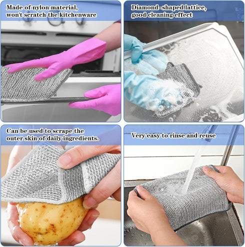 10Pcs Wire Dishwashing Cloths Non-Scratch Wire Dishwashing Rags for Wet and Dry, Lint Free Kitchen Cleaning Wire Dish Towels for Scrubbing and Cle...