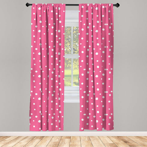 Ambesonne Pink Polka Dots Window Curtains, Monochrome Layout Pattern of Grunge Drawn Simple Rounds Illustration, Lightweight Decor 2-Panel Set wit...