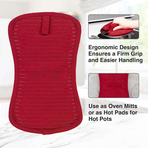 All-Clad Premium Pot Holder & Heating Pad, (1-Pack) Heat Resistant to 500 Degrees, 100% Cotton 10"x6.25" for Kitchen and Barbeque, Chili Red...