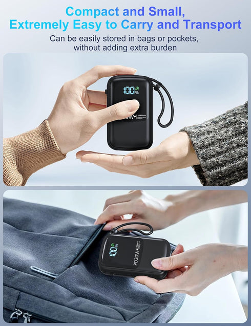 UYAYOHU Portable-Charger-Power-Bank - 16000mAh Battery Pack PD 30W Fast Charger Built-in Type-C and iOS Cables for iPhone, Samsung Galaxy, and Mos...