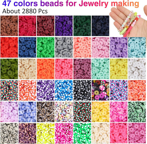 XSEINO 9000PCS Clay Beads Bracelet Making Kit,46Colors Flat Friendship Polymer Heishi Beads for Jewelry Making with Rich Jewelry Making Accessorie...