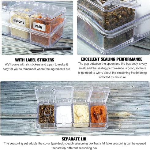 Clear Seasoning Rack Spice Pots-4 Pieces Clear Seasoning Storage Container for Spice Salt Sugar Cruet.Acrylic Seasoning Box, Cruet with Cover and ...