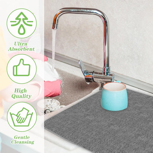 2 Pack Microfiber Dish Drying Mat,24*17 Inch Absorbent Dish Drainer Kitchen Counter,Large Drying Pad for Countertop, Rack and Under Sink(Gray)...