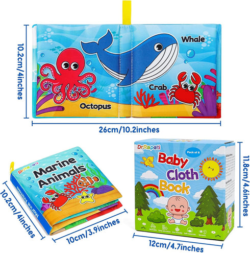 Dr.Rapeti Soft Cloth Books Baby Books Bath Books 8-Pack for Baby Infant Toddler Kid Crinkle Washable Chewable Non-Toxic Early Educational Preschoo...