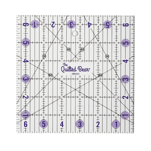 The Quilted Bear Quilting Rulers - Transparent Acrylic Non Slip Quilting, Patchwork & Sewing Ruler with Clear Black Lines & 30, 45 & 60 Degree Ang...