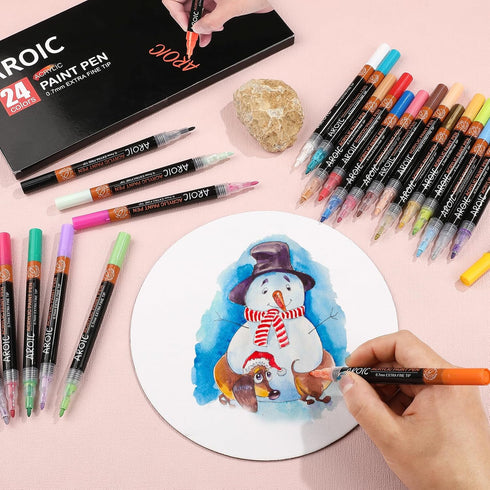 AROIC 24 Pack Acrylic Paint Pens for Rock Painting Fine Point Paint Markers Acrylic Paint Markers For Wood,Metal,Plastic,Glass,Canvas, Ceramic,Cra...