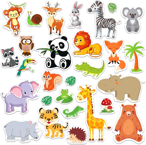 MARFOREVER 50 PCS Jungle Animals Window Gel Clings Stickers Removable and Reusable Window Clings Decals Thick Gel Clings for Adults Kids Classroom...