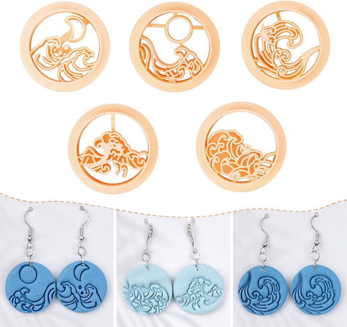 Puocaon Ocean Wave Clay Cutters - 5 Pcs Clay Cutters for Polymer Clay Jewelry, Moon Cloud Polymer Clay Earring Cutters...