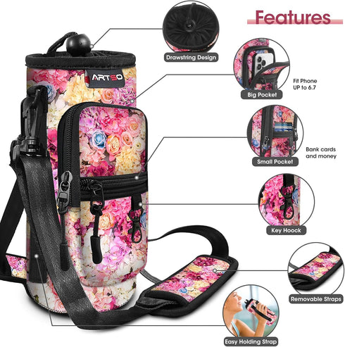 ARTSO Water Bottle Carrier Bag Sling Holder Pouch, 25oz 32oz 40oz 64oz Insulated Water Bottle Sleeve Case Cover with Adjustable Shoulder Hand Stra...
