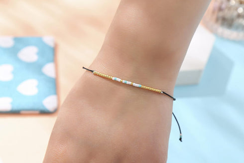 RareLove BFF Morse Code Beaded Bracelet Long Distance Relationships Friendship Gifts for Best Friends Waterproof Gold Blue White Tiny Pony Seed Be...