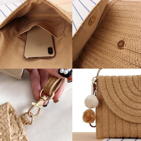 monochef Straw Purse Bag for Women: Vacation Beach Essentials Handbags Shoulder Woven Crossbody Bags Rattan Clutch Purses Summer Wicker Handmade E...