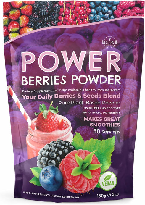 Next Gen U Super Berry Powder 150g, Immune Support Food Supplement, Superfood Berries Smoothie Mix for Shakes, Detox & Healthy Boost for Juice Bev...