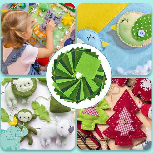 Hlonon 40Pcs Green Felt Fabric Sheets, 4 x 4 Inch Pre-Cut Felt Sheet for DIY Crafts Sewing Patchwork Art Projects, 4 Colors...