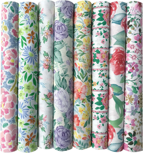 8pcs 18 x 22inches (46x56cm) Floral Cotton Fabric Small Flower Pattern Pre-Cut Quilt Squares Fat Quarters Fabric Bundles for Sewing and Quilting...