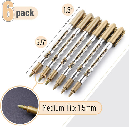 Mr. Pen- Metallic Paint Markers, 6 Pack, Gold Paint Marker, Gold Ink Pen, Gold Markers Permanent Metallic, Gold Metallic Marker, Gold Marker, Gold...