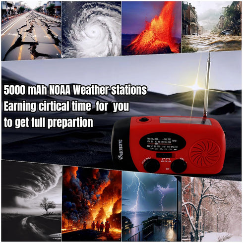 5000mAh Hand Crank Emergency Weather Radio, AM FM NOAA Solar Radio with Led Flashlight and Earphone Jack, Power Bank Charger for Smartphone, Self ...