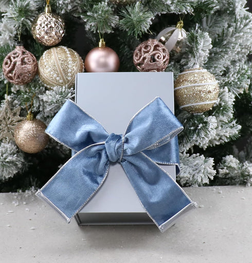 Dusty Blue Velvet Ribbon Wired 2.5" x 10 Yards Blue Christmas Wired Ribbon with Silver Metallic Back Silver Blue Wired Ribbon for Wreaths, Tree To...