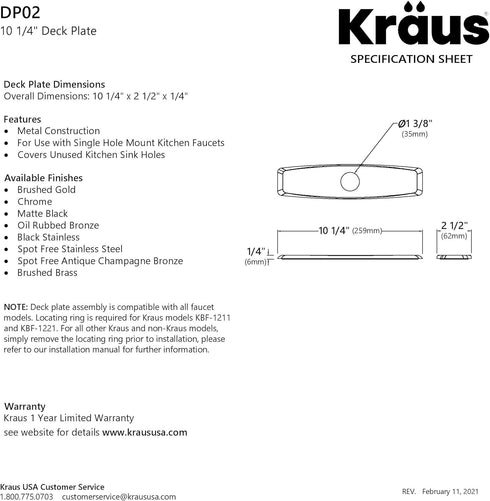 KRAUS Deck Plate for Kitchen Faucet in Spot Free Stainless Steel, DP02SFS...