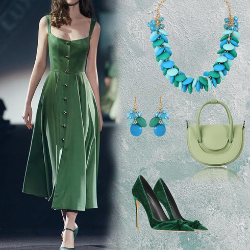 Bocar Fashion Cluster Bubble Acrylic Statement Necklace for Women Bib Collar Jewelry Set Necklace and Earrings (NK-10677-blue)...