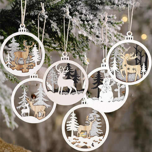 Winter Wonderland Ornaments for Christmas Tree - 6 Pack Christmas Wooden Ornaments for Winter Xmas Holiday Tree Decorations...