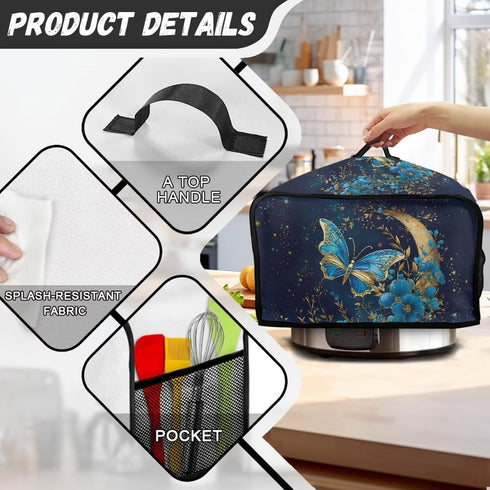 Hippie Flower Slow Cooker Crock Pot Cover Small Appliance Dust Cover Oval Crock Pot Cover with Handle Easy to Clean and Store for Home Kitchen Din...
