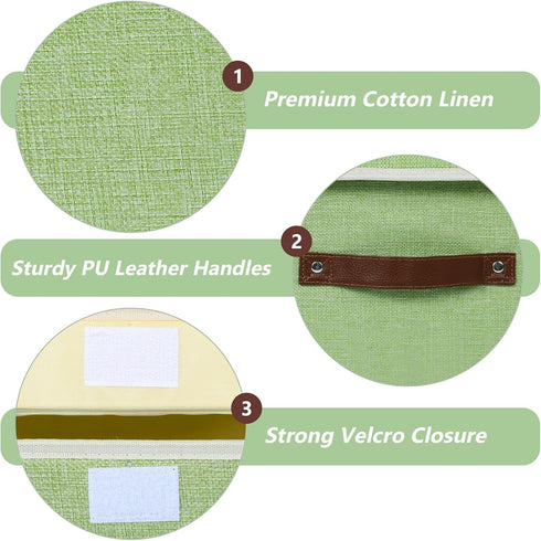 Collapsible Storage Bins with Lids & PU Leather Handles - PP Plastic Board Washable Linen Fabric Storage Box, Foldable Storage Cube for Home Bedro...