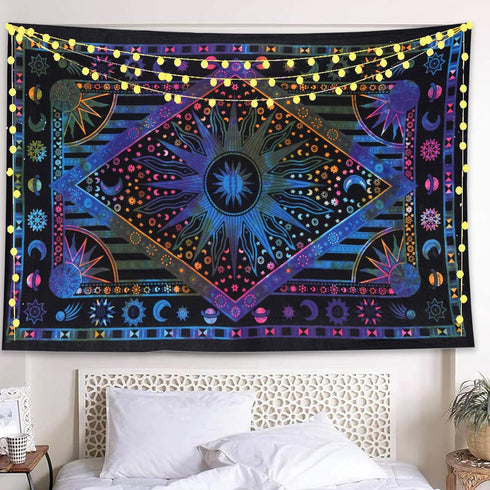 THE ART BOX Multi Purple Mandala Sun and Moon Aesthetic Wall Tapestry – Celestial Cotton Wall Hanging for Bedroom Indie Decor...