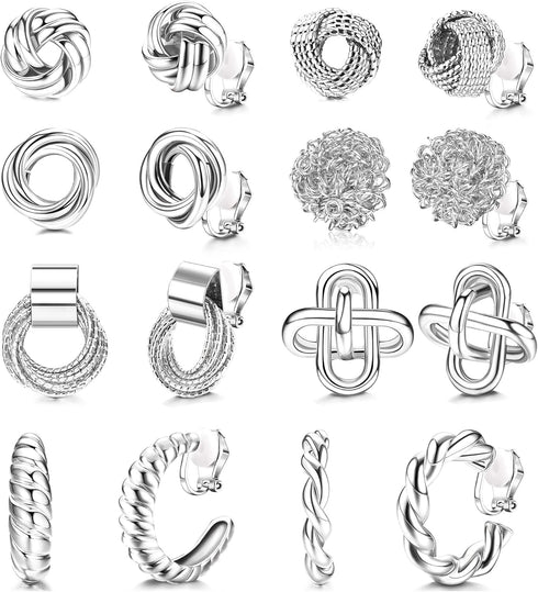 ORAZIO 8 Pairs Clip On Earrings for Women Gold Clip On Hoop Earrings Silver Clip On Stud Earrings Twist Chunky Hoop Earrings Non Pierced Fake Earr...