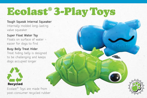 Small Fuchsia 3-Play Turtle Dog Toy with Ecolast Recycled Material - Tough & Sustainable Chew Toy for Dogs & Puppies/Treat Dispenser/Floats above ...