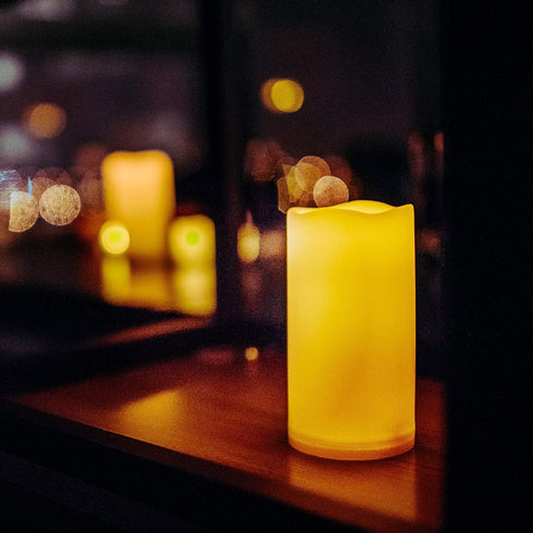 2 Waterproof Outdoor Battery Operated Flameless LED Pillar Candles with Timer Flickering Plastic Resin Electric Decorative Light for Lantern Patio...