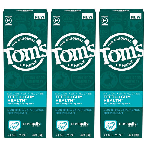 Tom's of Maine PureActiv Teeth + Gum Health* Natural Anticavity Toothpaste Gel 4.0oz , 3-Pack...