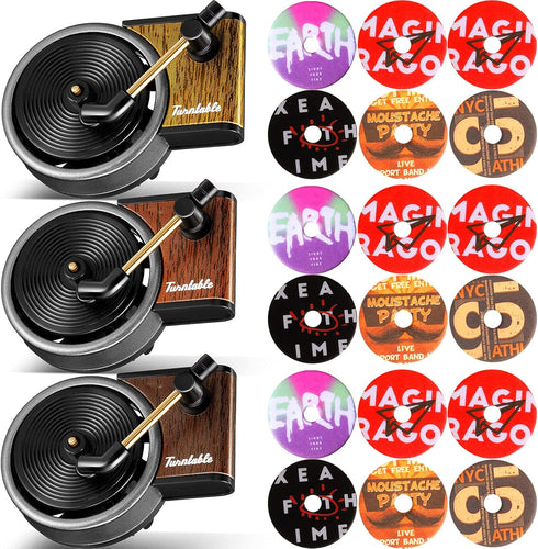 3 Pieces Air Freshener Record Player, Car Vent Clip Car Fragrance Diffusers Clips in Retro Style, 18 Pieces Aromatherapy Tablets Aromatherapy Repl...