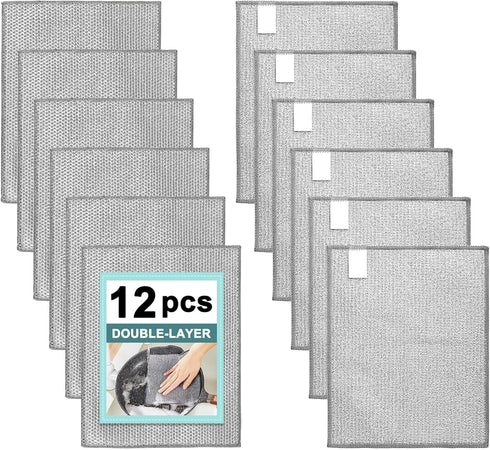 Advantez 12Pcs Multipurpose Wire Dishwashing Rags?Double-Layer Non Scratch Fiber and Wire Dishcloths for Household Kitchen Supplies,Wire Miracle C...