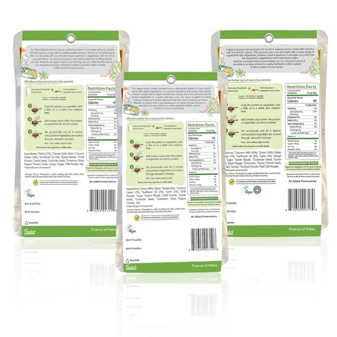 Food Earth Indian Simmer Sauces - Butter Chicken, Coconut Curry, Tikka Masala - Prepackaged, Microwavable, Easy to Store, Organic, Vegan, Gluten &...