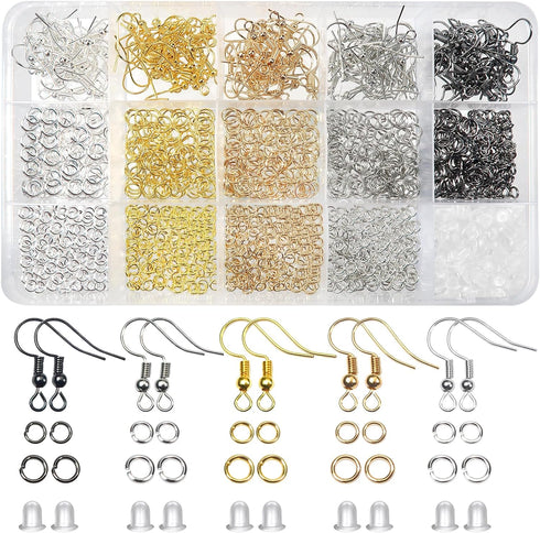 TOAOB 150pcs 5 Colors Earring Hooks Kit Hypoallergenic Ear Wires and 1000pcs Jump Rings 200pcs Earring Backs for Earrings Making Jewelry Making Fi...