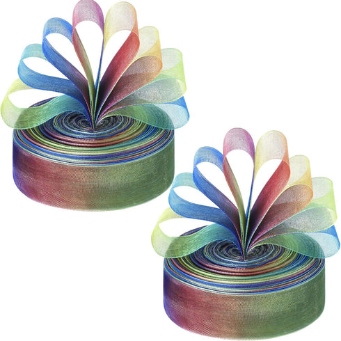 Shappy 1 Inch x 50yard Rainbow Gift Rainbow Ribbon for Gift Wrapping Organza Ribbon Shimmer Sheer Rainbow Colors Ribbon...