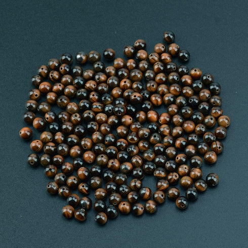 LPBeads 200Pcs Polished 6mm Round Natural Brown Red Tiger Eye Gemstone Loose Beads with Stretch Cord for Jewelry Making Bracelets...