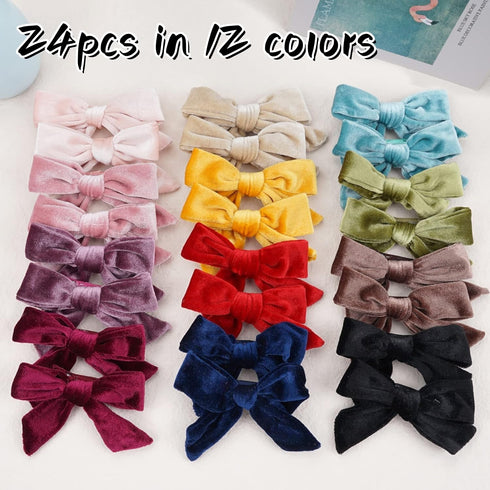 Yxiang 24PCS Velvet Hair Clips and Barrettes for Baby Girls, 4 inches Hair Bows Fully Lined Non Slip Barrettes Christmas Hair Accessories for Todd...
