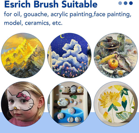 ESRICH Acrylic Brush Set, 6Packs/ 60Pcs Nylon Hair Miniature Brush Paint Brushes, for Acrylic Painting, Face, Body and Oil Watercolor Painting Art...