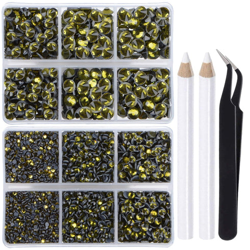 LPBeads 6400 Pieces Hotfix Rhinestones Olivine Flat Back 5 Mixed Sizes Crystal Round Glass Gems with Tweezers and Picking Rhinestones Pen...