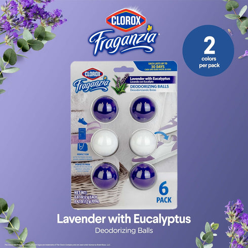 Clorox Fraganzia Deodorizing Balls, Lavender with Eucalyptus Scent - Battery Free Air Refresher, Odor Eliminators for Shoes, Gym Bag, Closet, Lock...
