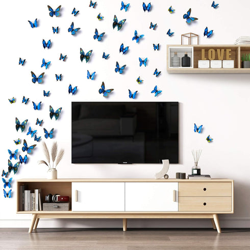 LiveGallery 72 PCS Removable 3D DIY Beautiful Butterfly Wall Decals Blue Butterflies Art Decor Wall Stickers Murals for Kids Baby Boy Girls Bedroo...