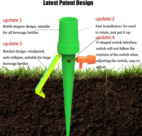 Automatic Plant Watering Device, Self Watering Spike Vacation Plants Drip Irrigation System 12 Pieces, with Anti-tilt Bracket Slow Release Control...