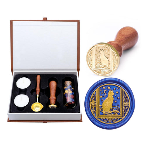 SWANGSA Starry Cat Wax Seal Stamp Kit with 60pcs Sealing Wax Beads, Wax Seal Melting Spoon and Gift Box, Great for Embellishment of Invitations, W...