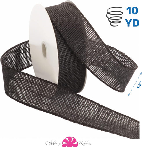 Morex Natural Burlap Wired Ribbon for Decorations, Holidays, Parties, Home and Outdoor Decor, 1.5" x 10 Yd, Black...