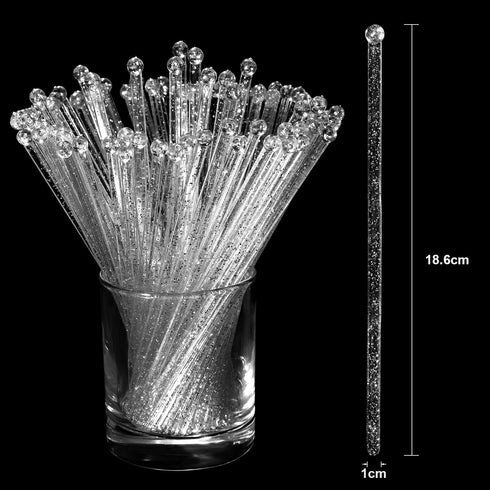 100 Pieces Disposible Plastic Round Top Crystal Swizzle Sticks (Silver)...