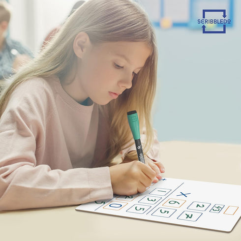 SCRIBBLEDO Dry Erase Long Multiplication Board 9"x12" Double Sided Practice Whiteboard with 2x1 & 2x2 Digit Multiplication for Home, School, Class...